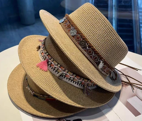Boho smeđi ženski slamnati šešir za plažu