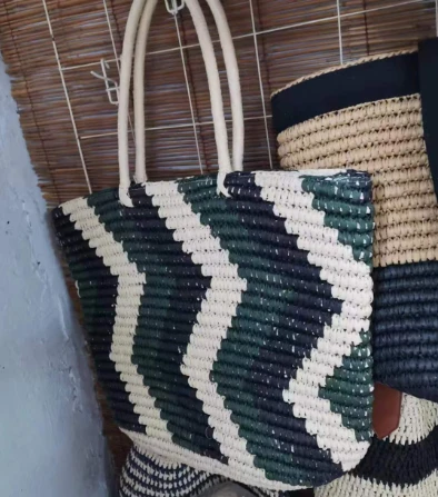 Stripe Green Women Straw Tog